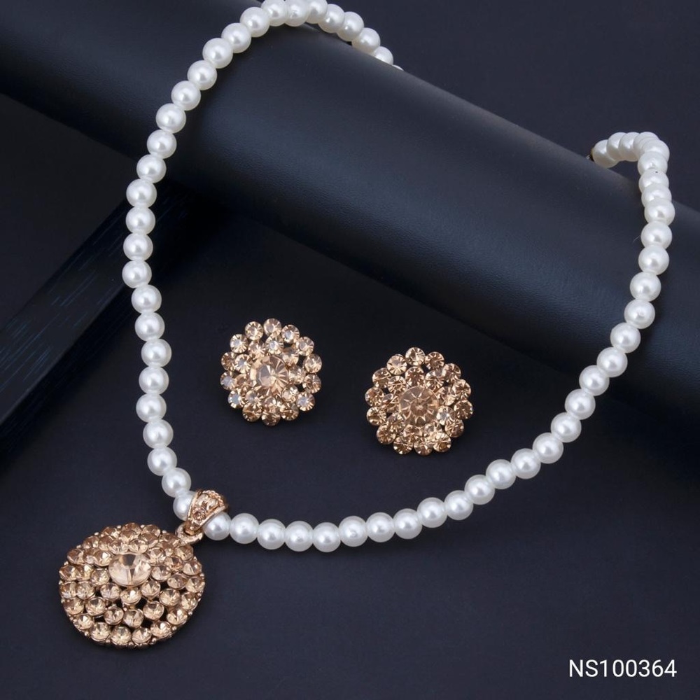 Glitzy Gold Plated Pearl Choker Necklace Set